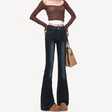 批发设计感休闲ins微喇牛仔裤女<b class='q'>春</b>秋季新款带腰带高街微喇叭牛仔裤潮