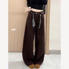 批发学院风设计感直筒牛仔裤女春<b class='q'>秋</b>新款原宿宽松高腰阔腿拖地牛仔裤潮