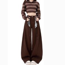 批发慵懒风设计感直筒牛仔裤女春<b class='q'>秋</b>新款原宿风宽松高腰阔腿拖地牛仔裤