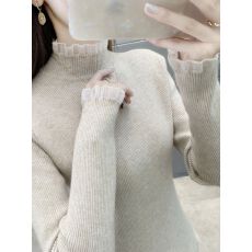 批发2025新款蕾丝边半高领针织内搭毛衣女<b class='q'>欧根纱</b>显瘦打底衫女修身秋冬