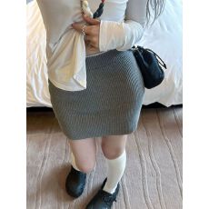 批发灰色针织a字半身裙女夏季<b class='q'>气质</b>休闲运动设计感辣妹高腰包臀短裙子
