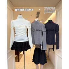 批发霍里德地图 设计感小众花边打底衫女初秋内搭长袖立领<b class='q'>纯</b>色百搭T恤