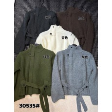 批发韩系立领系带设计感套头毛衣女2025秋冬季新款宽松<b class='q'>纯</b>色针织衫上衣