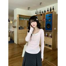 批发假两件系带收腰长袖2025冬季新款韩系甜欲温柔显瘦上衣女