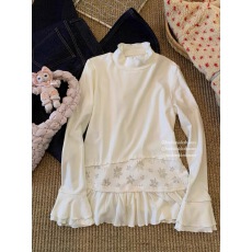 批发棉花软糖 秋冬磨毛蕾丝花边<b class='q'>纯</b>欲甜美打底衫