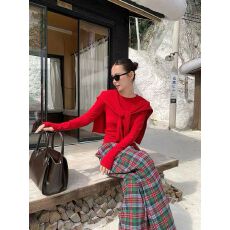 批发红<b class='q'>色</b>格子裤女秋冬2025新款高腰显瘦显腿长阔腿拖地<b class='q'>休闲裤</b>