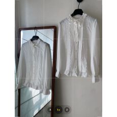 批发韩系重工蕾丝花边压褶木耳边精致温柔俏皮宽松<b class='q'>百搭</b>衬衫女