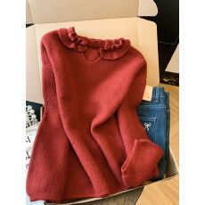 批发实拍  <b class='q'>V领</b>木耳边宽松羊毛衫女2025冬季新款时尚软糯显瘦针织上衣