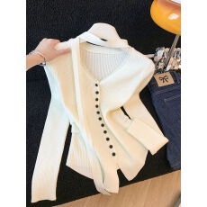 批发实拍  秋<b class='q'>新款</b>设计感V领飘带修身羊毛针织开衫女韩系<b class='q'>毛衣</b>上衣