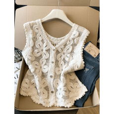 批发实拍  镂空v领针织开衫<b class='q'>马甲</b>女夏季民族风外搭蕾丝罩衫无袖上衣