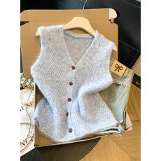 批发实拍 春秋新款斜纹减龄v领<b class='q'>针织</b><b class='q'>开衫</b>背心女无袖毛衣马甲外搭叠穿潮