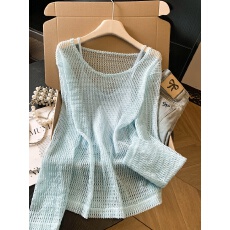 批发实拍  夏日多巴胺<b class='q'>镂空</b>长袖防晒<b class='q'>针织</b><b class='q'>罩衫</b>辣妹穿搭吊带上衣两件套