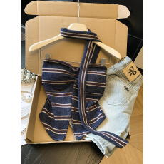 批发实拍  复古辣妹条纹抹胸背心女<b class='q'>冬</b>季新款设计感百搭显瘦上衣