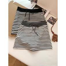 批发高腰休闲条纹棉<b class='q'>短裙</b>女2026春季新品舒适A字百搭显瘦裙运动<b class='q'>半身裙</b>
