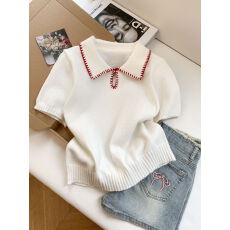 批发白色polo衫翻领针织衫短袖T恤女<b class='q'>春</b>季内搭打底衫2026超火减龄上衣