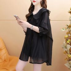 批发官图 特价【100涤纶】夏季新款防晒中长款<b class='q'>娃娃领</b>短袖上衣