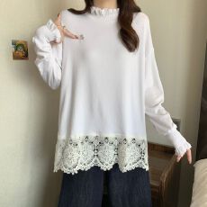 批发 实拍 特价【人棉抓毛加绒】秋冬加绒中长款蕾丝边打底衫T恤