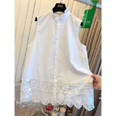 批发特惠【原版面料】<b class='q'>夏季</b>新款荷叶领下摆拼接蕾丝无袖背心<b class='q'>衬衫</b>