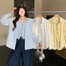 批发特惠【原版面料】春夏韩版小清新<b class='q'>假两件</b>翻领长袖<b class='q'>衬衫</b>