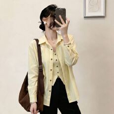 批发特惠【原版面料】春夏韩版小清新<b class='q'>假两件</b>翻领长袖<b class='q'>衬衫</b>
