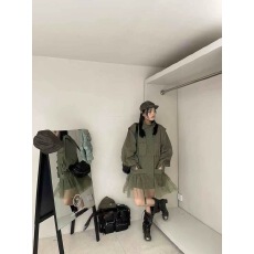 批发十三行2025秋季新款复古抽绳收腰多口袋拼接下摆网纱夹克外套