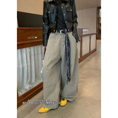 批发欧货2025秋新款高腰丝巾直筒宽松圆弧压线微跨老爹牛仔<b class='q'>裤</b><b class='q'>裤</b>女