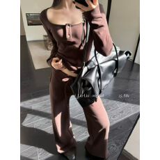 批发新款2025高品质两件套韩系U领加绒上衣+加绒长裤套装