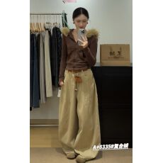 批发浅卡色复古做旧宽松显瘦休闲牛仔<b class='q'>裤</b>2025年秋季新款时尚百搭弯刀<b class='q'>裤</b>