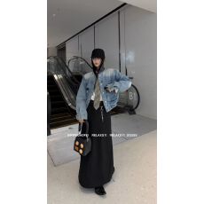 批发十三行秋冬韩系宽松短款小个子PU皮领<b class='q'>牛仔</b>上衣女夹克衫羽绒外套