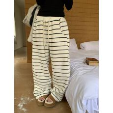 批发十三行2025冬季新款韩版休闲百搭ins松紧腰条纹显瘦休闲<b class='q'>裤</b>女