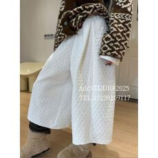 批发新款2025韩系设计简约格棉阔腿<b class='q'>裤</b>