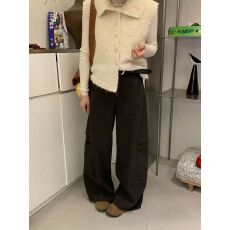 批发韩系男友风工装<b class='q'>阔腿裤</b>女2025冬季加绒加厚多口袋直筒休闲弯刀长<b class='q'>裤</b>
