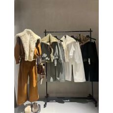 新品大毛领氛围感外套+休闲裤套装 毛领可拆卸套装