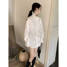 批发小香风法式纯色水溶花边拼接喇叭袖<b class='q'>衬衫</b>女2025秋甜美宽松<b class='q'>长袖</b><b class='q'>衬衣</b>