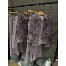 批发新品香芋紫马甲+卫衣外套+休闲裤套装
