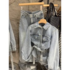 批发新款年货牛仔复合<b class='q'>婴儿</b>绒套装牛仔外套+半身裙两件套