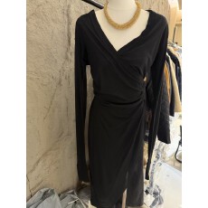 批发V领绑带开叉性感黑色连衣裙秋季流行风格轻奢宴会礼服裙