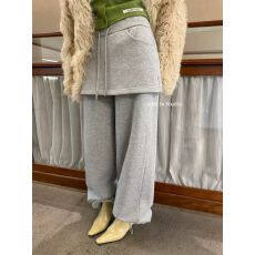 批发2025冬季韩系灰色假两件叠穿屁帘加绒休闲<b class='q'>裤</b>女百搭宽松卫<b class='q'>裤</b>