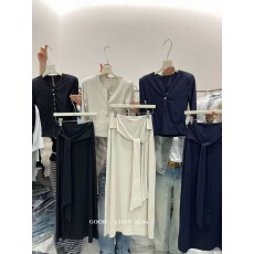 批发辣妹领修身显瘦针织衫+绑带垂感包臀半身长裙两件套装女