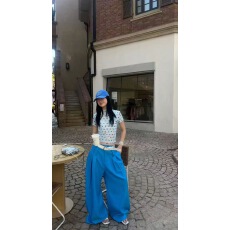 批发T恤女春季设计感修身打底内搭辣妹上衣休闲阔腿长裤两件套装