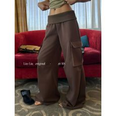 批发韩国东大门2026春季新款设计感美式复古辣妹高腰阔腿口袋工装<b class='q'>裤</b>女