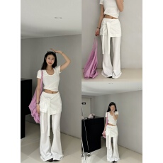 批发春款新品慵懒风绑带可拆卸屁帘微喇休闲<b class='q'>裤</b>(配可拆卸屁帘)