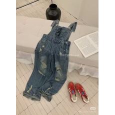 批发破洞<b class='q'>背带裤</b> 复古宽松阔腿直筒破洞牛仔<b class='q'>背带裤</b>女显瘦<b class='q'>长裤</b>