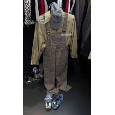 批发财神家新款 韩系设计格子吊带裤+衫衣套装