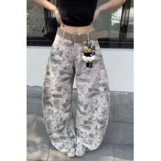批发2026春夏新款美式豹纹宽松显瘦休闲拖地阔腿<b class='q'>裤</b>