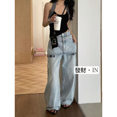批发浅蓝色阔腿<b class='q'>牛仔</b><b class='q'>裤</b>女款时尚潮流宽松屁帘<b class='q'>裤</b>子2026新款今年流行爆款