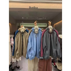 批发DUODUO十三行拼色条纹抽绳立领薄款风衣女休闲宽松百搭拉链款<b class='q'>外套</b>