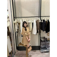 批发韩系立领卡其色<b class='q'>风衣</b>连衣裙女秋季收腰显瘦中长款外套高级感超好看
