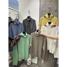 批发新品韩系多巴胺色系风斜肩宽松百搭保暖毛衣配围脖