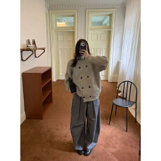 批发复古法式立领双排扣<b class='q'>针织</b>开衫女宽松慵懒毛衣<b class='q'>外套</b>秋冬中长款上衣
